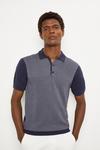 Burton Cotton Rich Navy Birdseye Textured Knitted Polo Shirt thumbnail 1