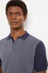 Burton Cotton Rich Navy Birdseye Textured Knitted Polo Shirt thumbnail 4
