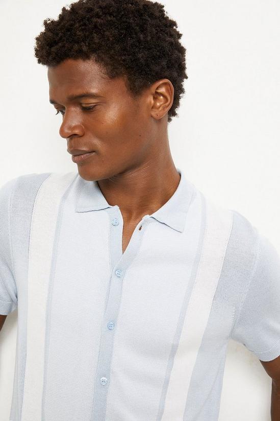Burton Vertical Stripe Button Through Knitted Polo Shirt 1
