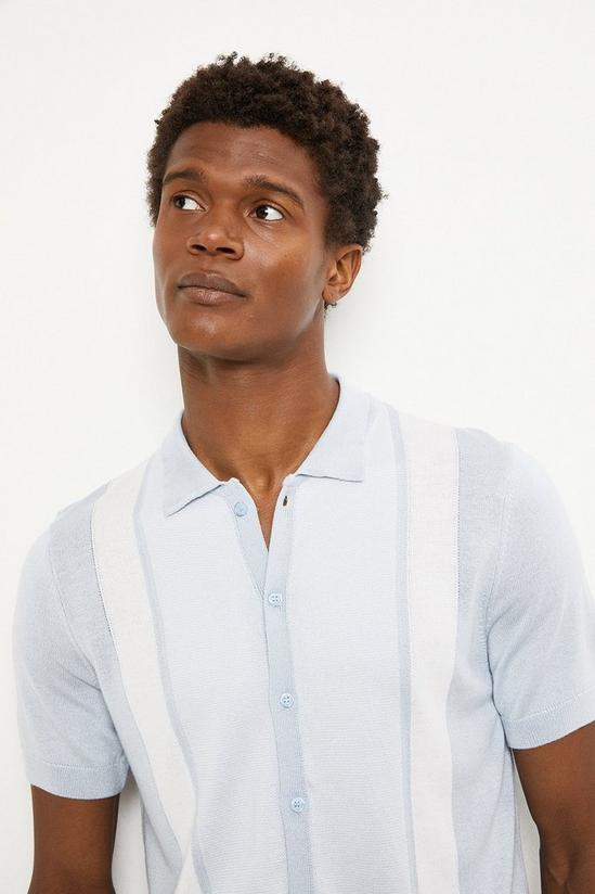 Burton Vertical Stripe Button Through Knitted Polo Shirt 4