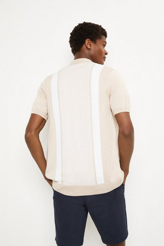 Burton Cotton Rich Vertical Stripe Button Through Knitted Polo Shirt 3