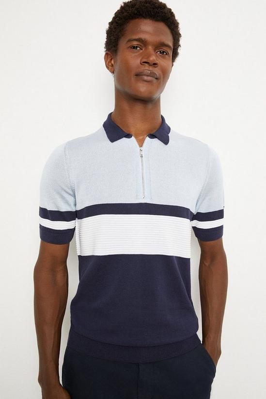Burton Cotton Rich Chest Block Stripe Knitted Polo Shirt 1