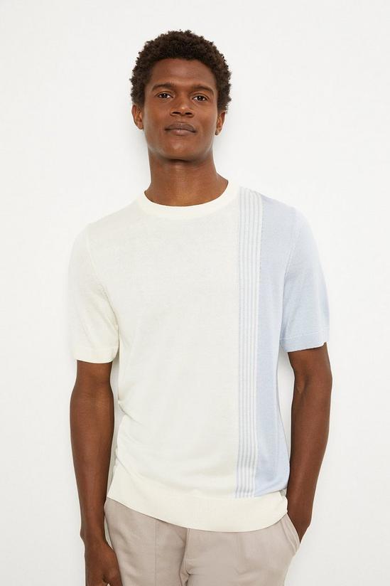 Burton Ecru Stripe Panel Knitted T-shirt 1