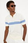Burton Cotton Rich Ecru Chest Stripe Zip Knitted Polo Shirt thumbnail 1