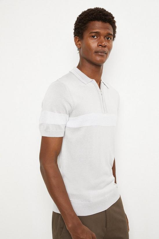 Burton Cotton Rich Grey Chest Stripe Knitted Zip Polo Shirt 1