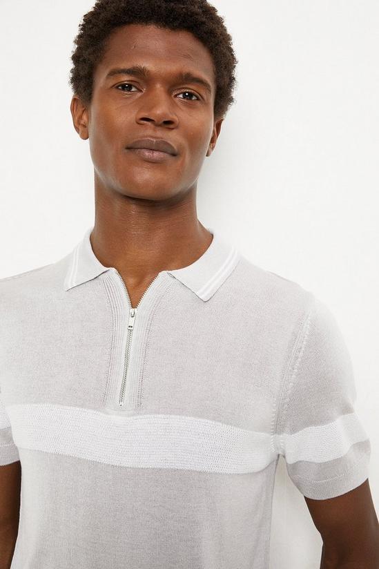 Burton Cotton Rich Grey Chest Stripe Knitted Zip Polo Shirt 4