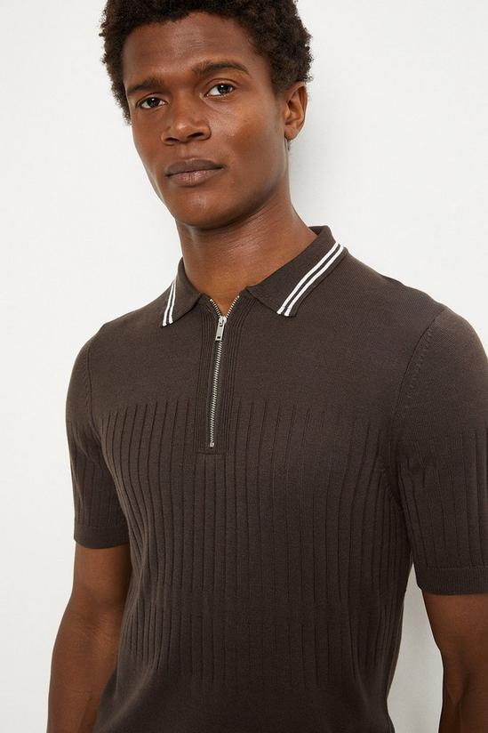 Burton Dark Brown Tipped Knitted Polo Shirt 1