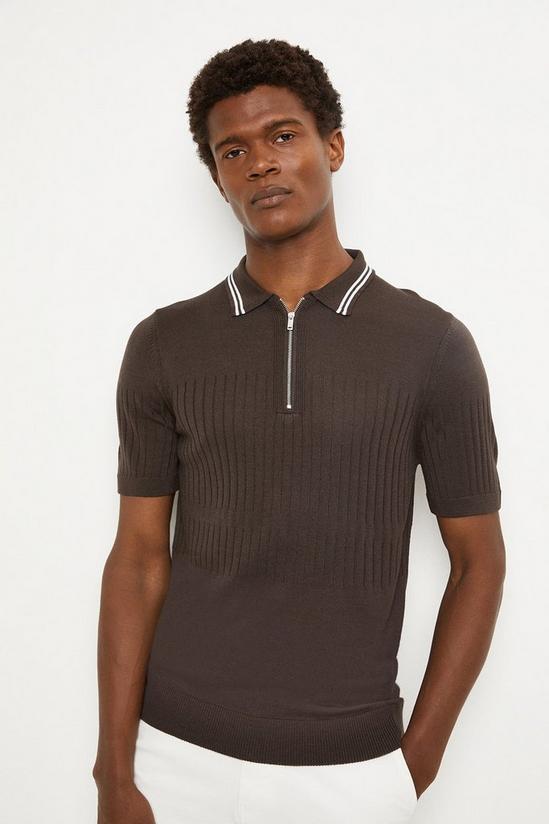 Burton Dark Brown Tipped Knitted Polo Shirt 2