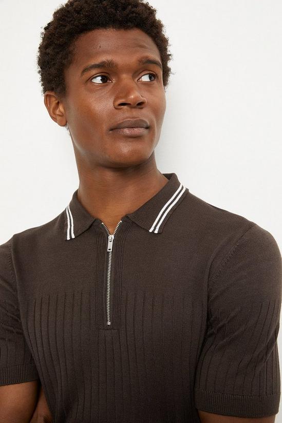 Burton Dark Brown Tipped Knitted Polo Shirt 4