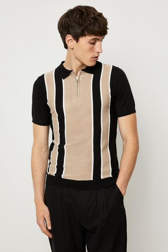 Burton Black Colour Block Knitted Zip Polo Shirt 1