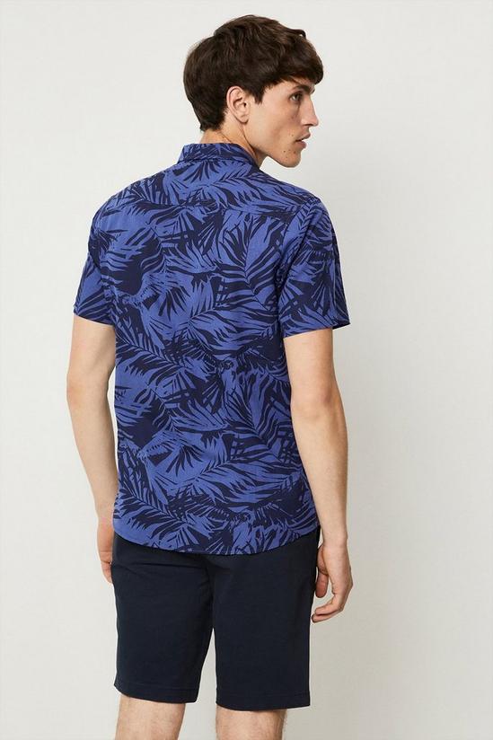 Burton Blue Linen Blend Palm Print Shirt 3