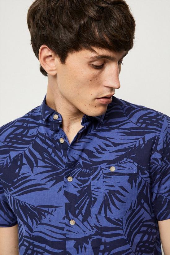 Burton Blue Linen Blend Palm Print Shirt 4
