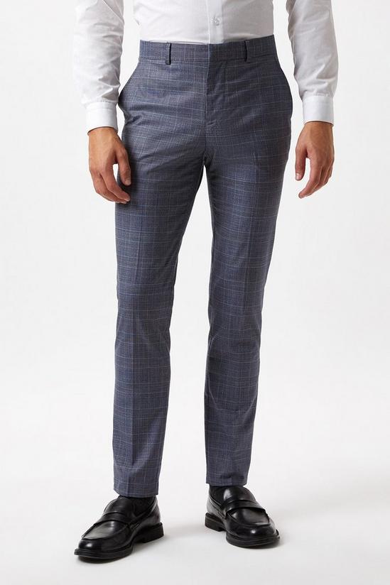 Burton Skinny Fit Blue Check Suit Trousers 1