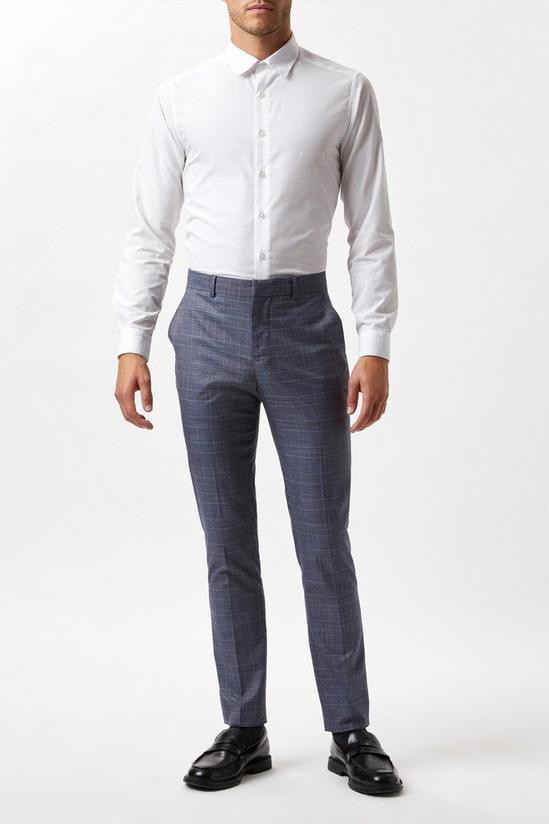 Burton Skinny Fit Blue Check Suit Trousers 2
