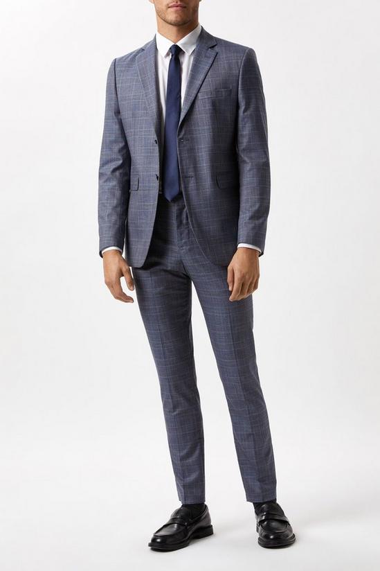 Burton Skinny Fit Blue Check Suit Jacket 1