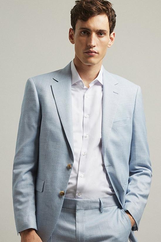 Burton Slim Fit Light Blue Slub Suit Jacket 1