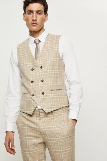 Related Product Skinny Fit Stone Textured Check Waistcoat