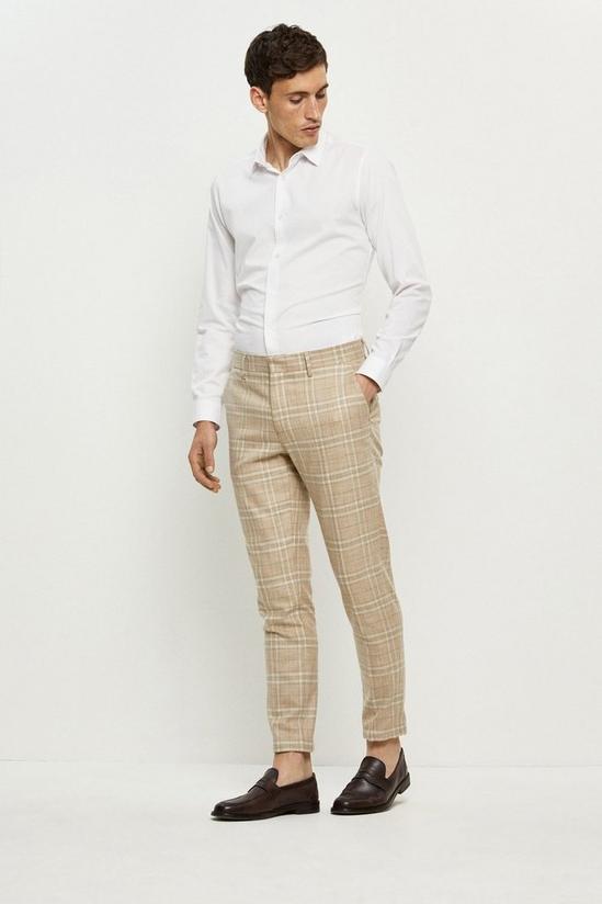 Burton Skinny Fit Stone Textured Check Suit Trousers 2