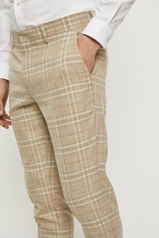 Burton Skinny Fit Stone Textured Check Suit Trousers 4