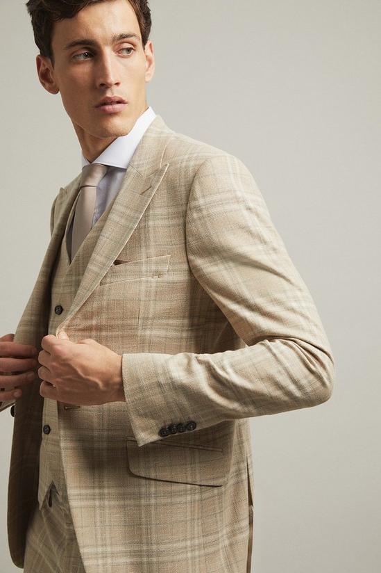 Burton Skinny Fit Stone Textured Check Suit Jacket 2