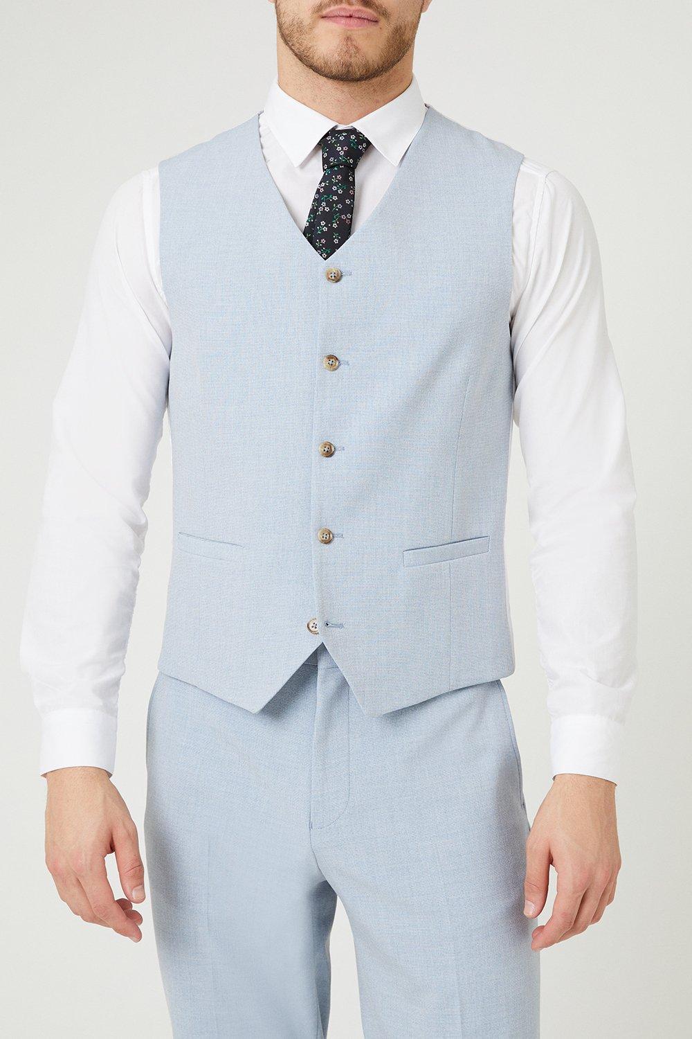 Mens Tailored Fit Pale Blue End On End Waistcoat