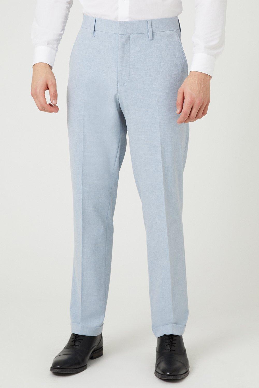 Mens Tailored Fit Pale Blue End On End Suit Trousers