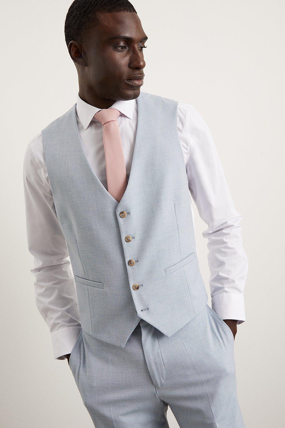 Mens Skinny Fit Pale Blue End On End Waistcoat