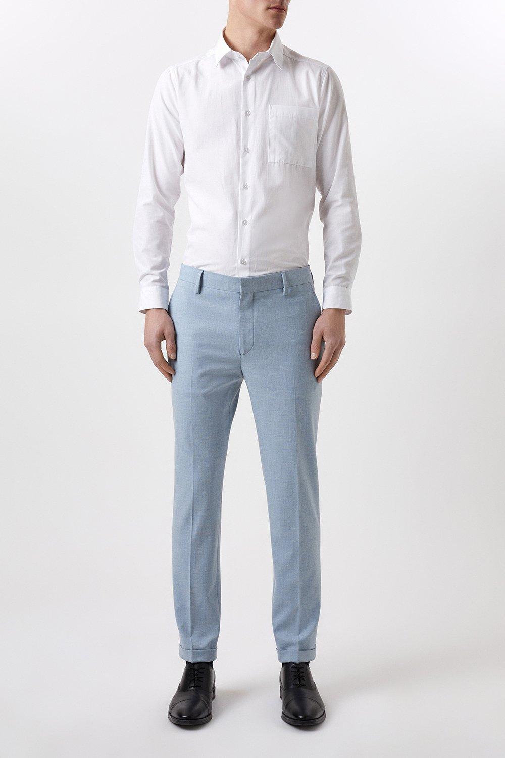 Mens Skinny Fit Pale Blue End On End Suit Trousers