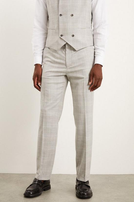 Burton Tailored Fit Grey Textured Check Suit Trousers 2