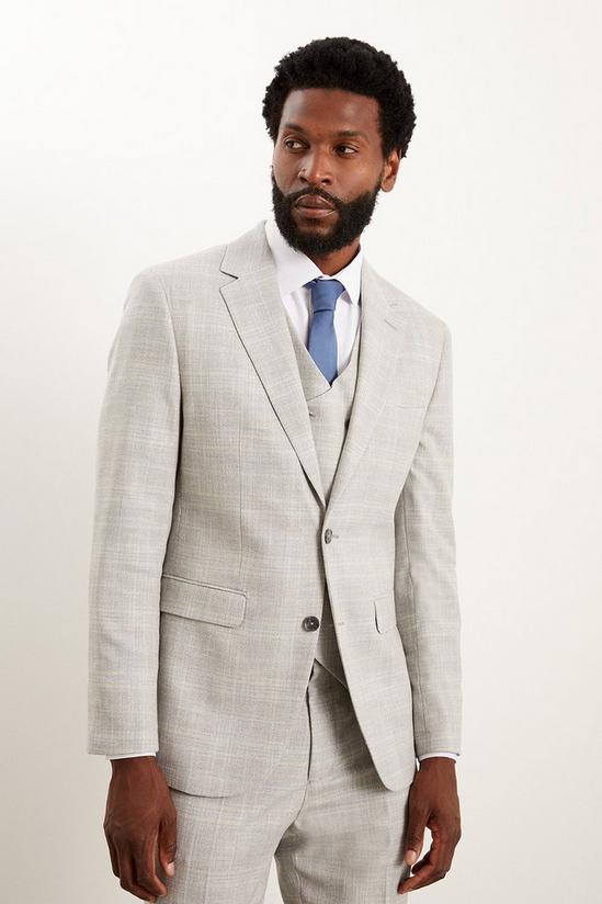 Burton Tailored Fit Grey Textured Check Suit Jacket 1