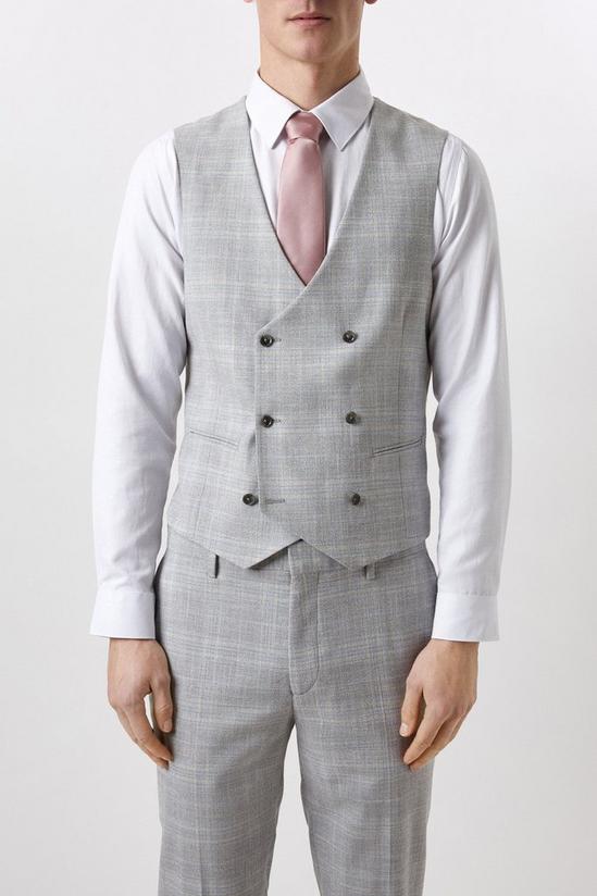 Burton Slim Fit Grey Textured Check Waistcoat 1