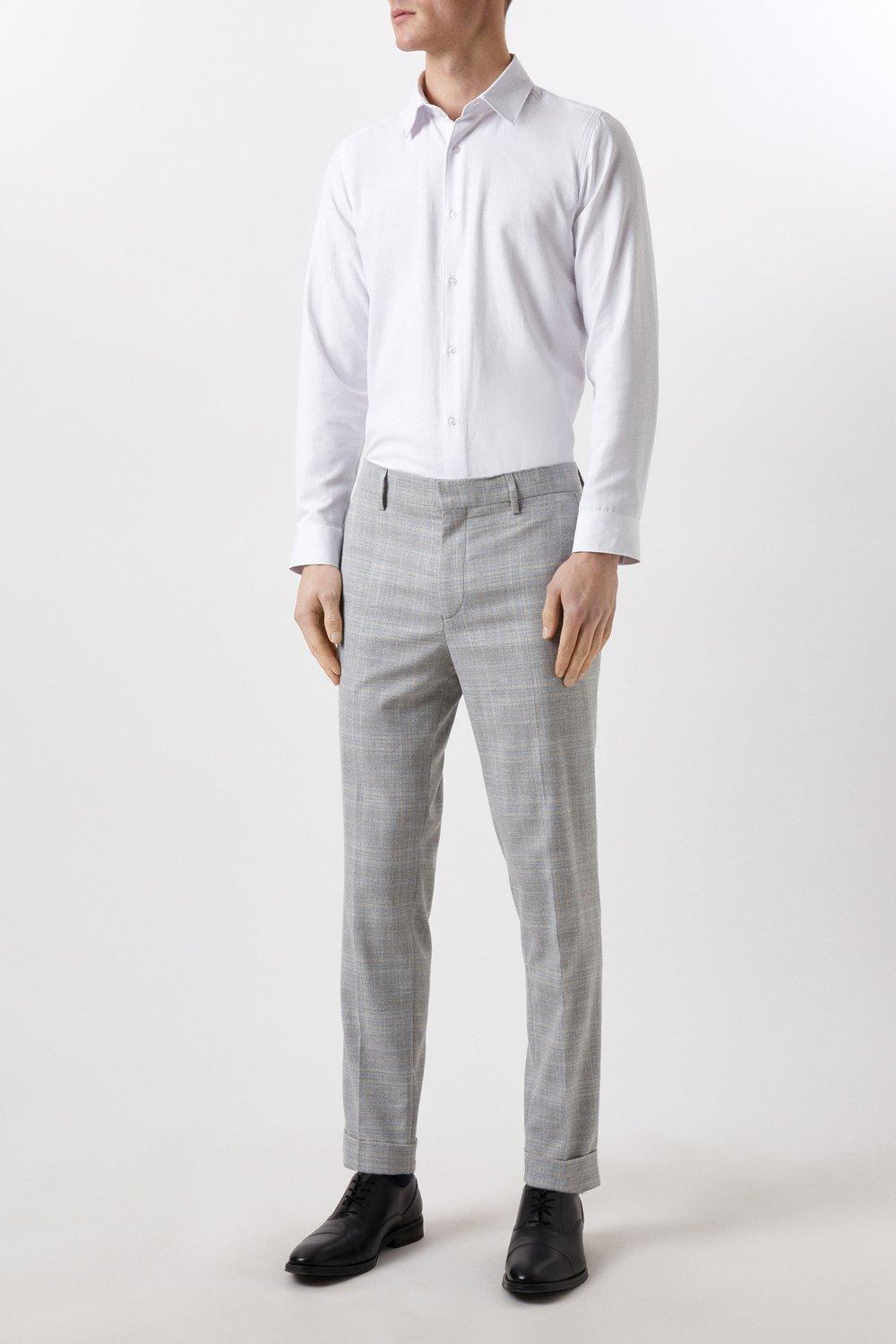 Mens Slim Fit Grey Textured Check Suit Trousers