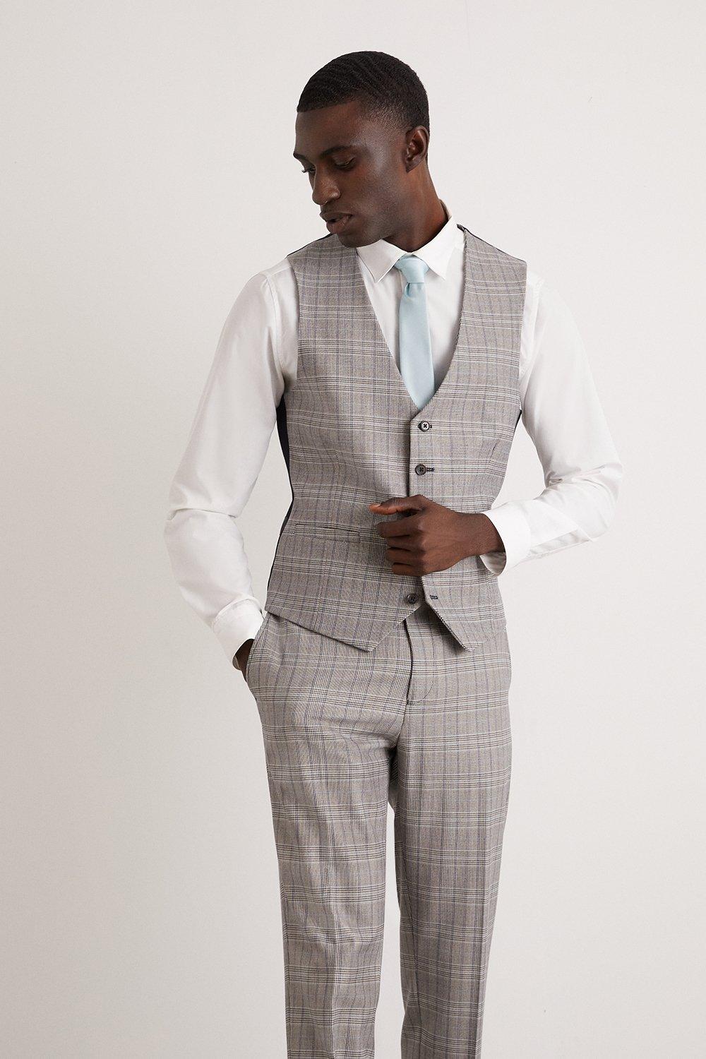 Grey and clearance blue check waistcoat