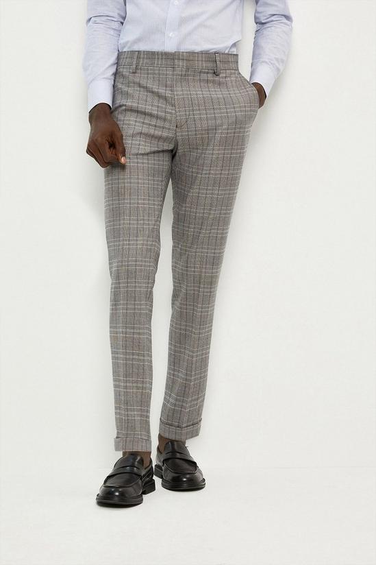 Burton Skinny Fit Grey Blue Pow Check Suit Trousers 1
