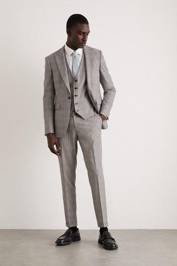 Related Product Skinny Fit Grey Blue Pow Check Suit Jacket