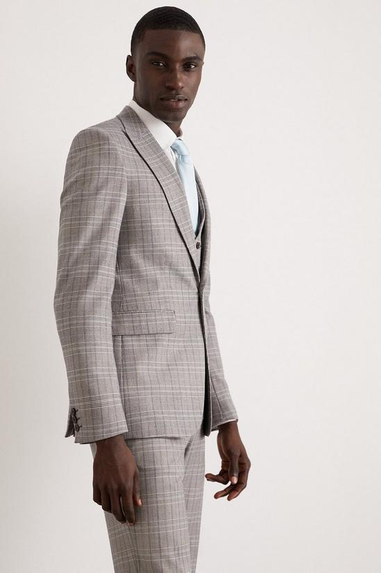 Burton Skinny Fit Grey Blue Pow Check Suit Jacket 6