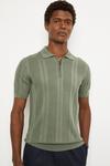 Burton Pure Cotton Green Vertical Texture Zip Neck Knitted Polo Shirt thumbnail 2