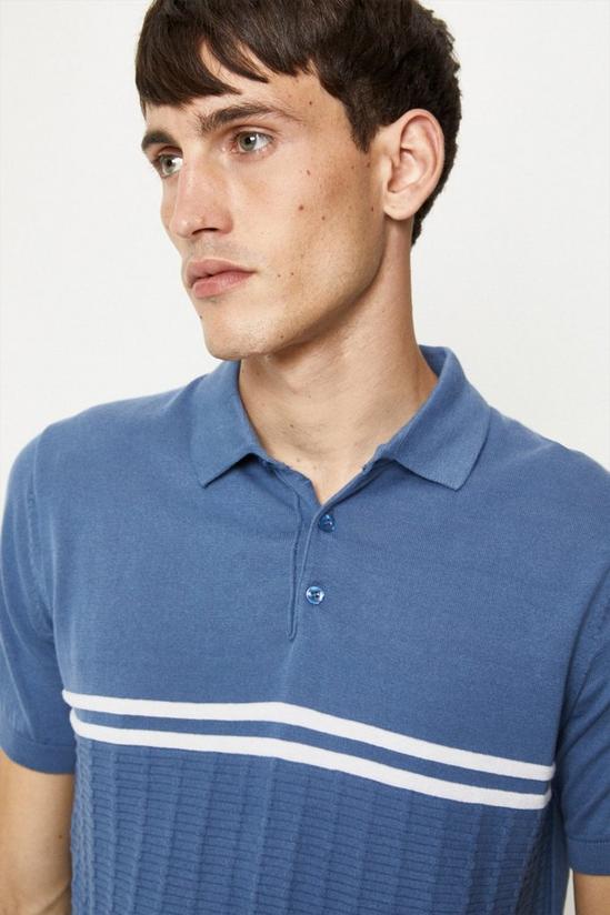Burton Blue Chest Stripe Textured Knitted Polo Shirt 1