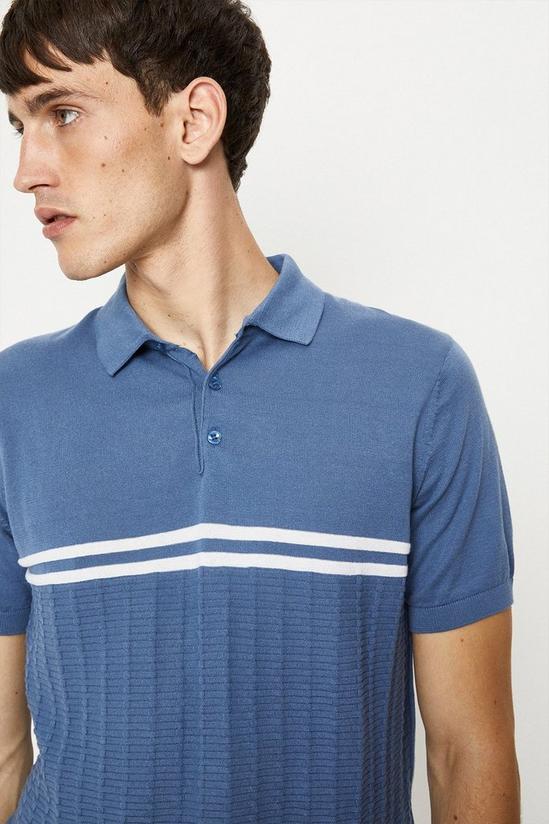 Burton Blue Chest Stripe Textured Knitted Polo Shirt 4