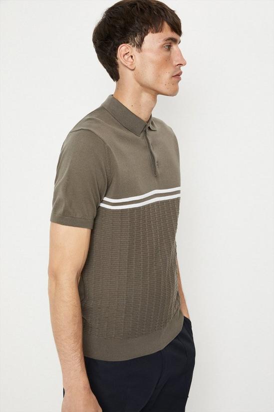 Burton Brown Chest Stripe Texture Knitted Polo Shirt 1