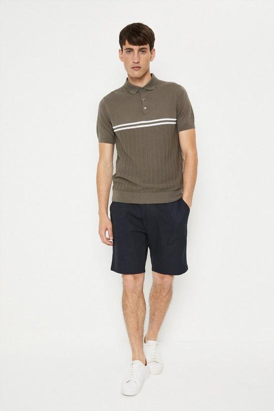 Burton Brown Chest Stripe Texture Knitted Polo Shirt 2
