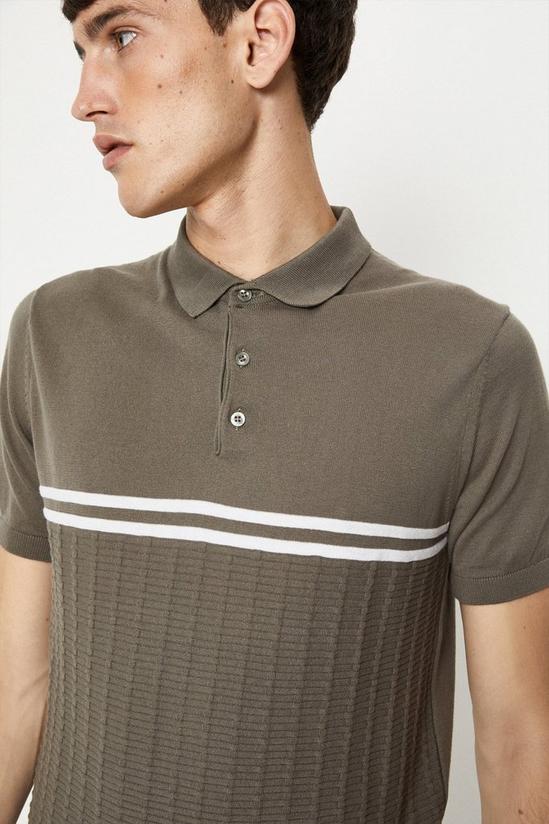 Burton Brown Chest Stripe Texture Knitted Polo Shirt 4
