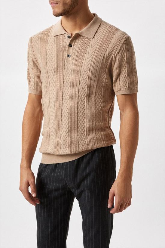 Burton Brown Cable Knitted Polo Shirt 1