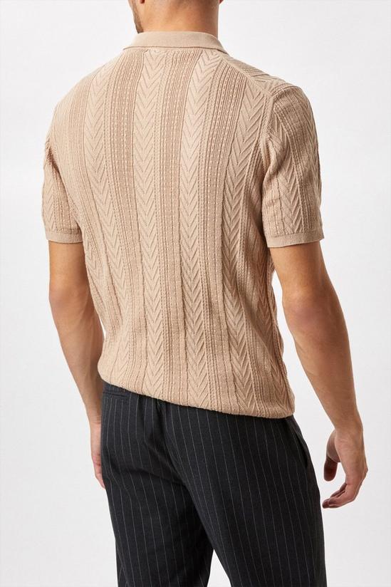 Burton Brown Cable Knitted Polo Shirt 3