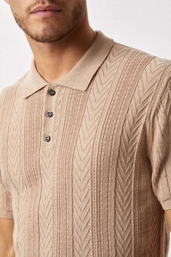 Burton Brown Cable Knitted Polo Shirt 4