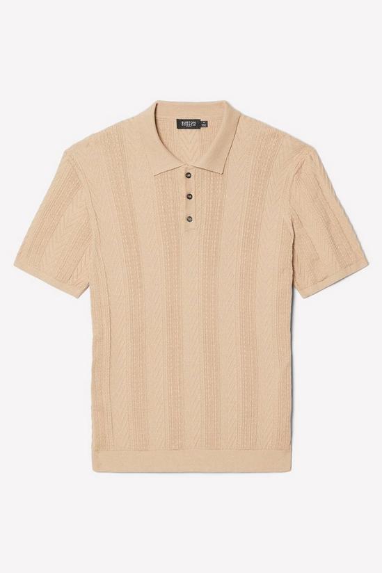Burton Brown Cable Knitted Polo Shirt 5