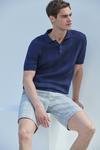 Burton Cotton Rich Navy Cable Knitted Polo Shirt thumbnail 1