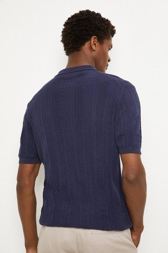 Burton Cotton Rich Navy Cable Knitted Polo Shirt 3