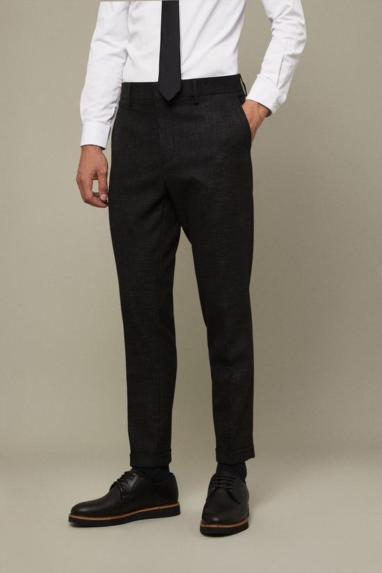 Burton Slim Fit Black Textured Suit Trousers 1