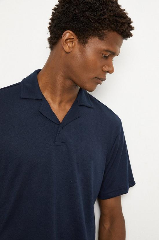 Burton Navy Textured One Button Collar Polo Shirt 4
